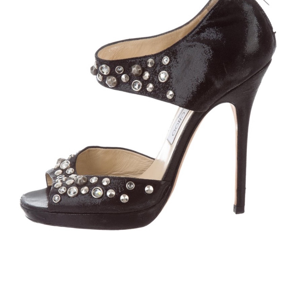 Jimmy Choo Black Studded Nubuck Heels - Picture 5 of 6